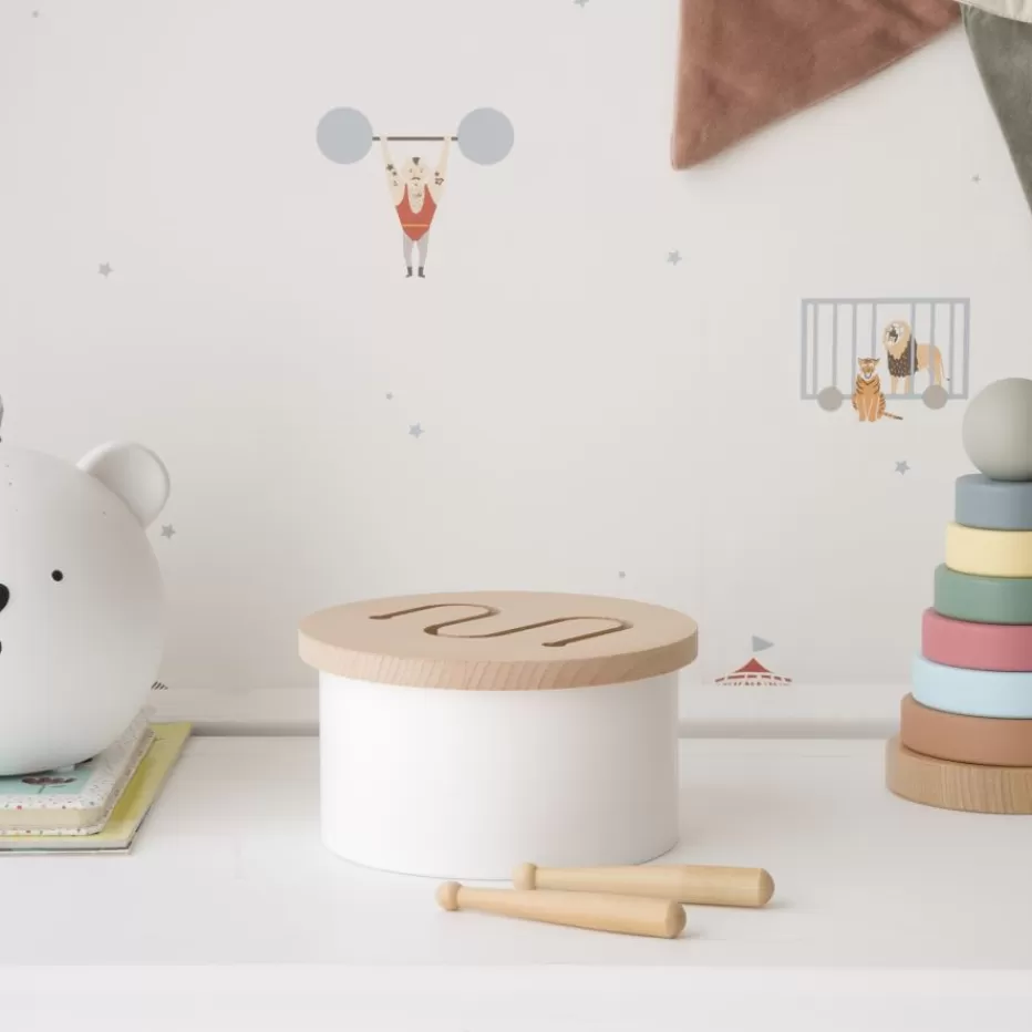 Tambour en bois blanc · Instrument musical éducatif pour chambre d'enfant · Cadeau écologique jeunes musiciens · Jeu créatif bois naturel · Promo découverte