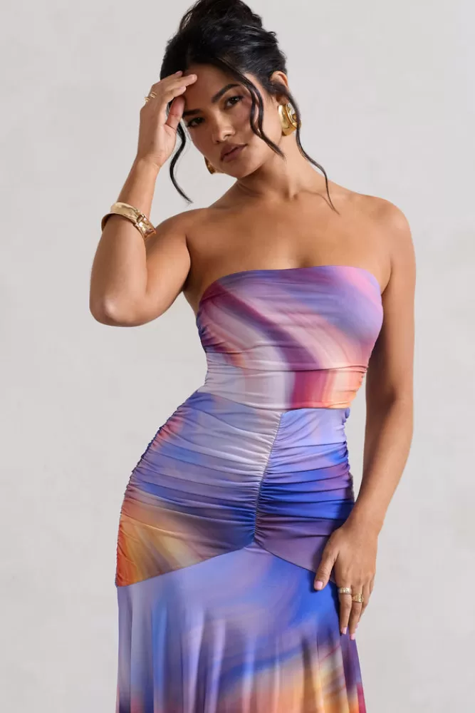 Robe Florianne mi-longue dégradée à bandeau ruché - Club L London | Collection MIXEDOMBRE