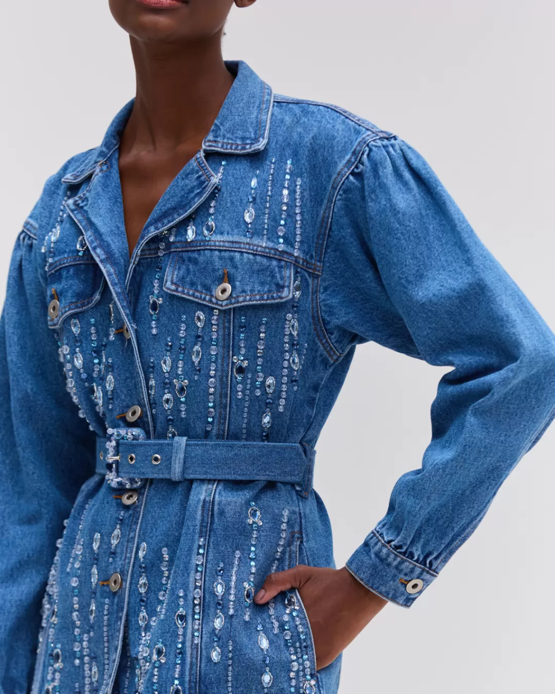 Veste Denim PatBO Brodée Artisanalement – Soldes Éclair Exclusifs