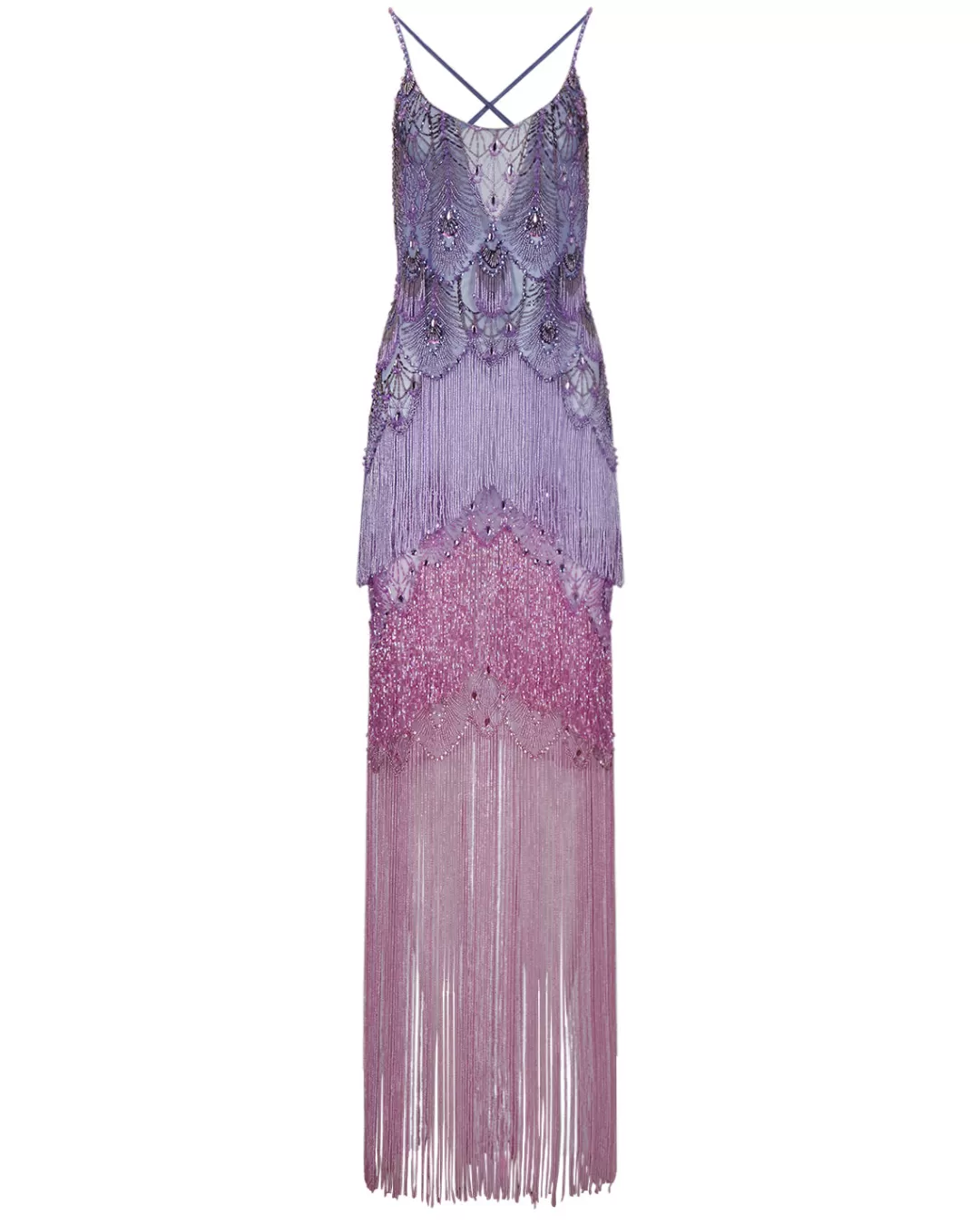 Robe longue dégradé perlée main - PatBO en lilas éclatant (Collection Artisanale)