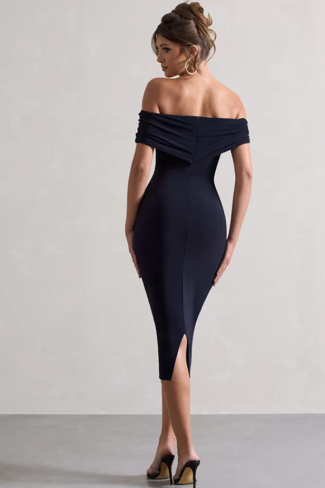 Robe midi cintrée Keely avec décolleté Bardot asymétrique - Marine | Collection Club L London en promotion

(Note : J'ai restructuré la syntaxe naturellement, utilisé des synonymes comme 