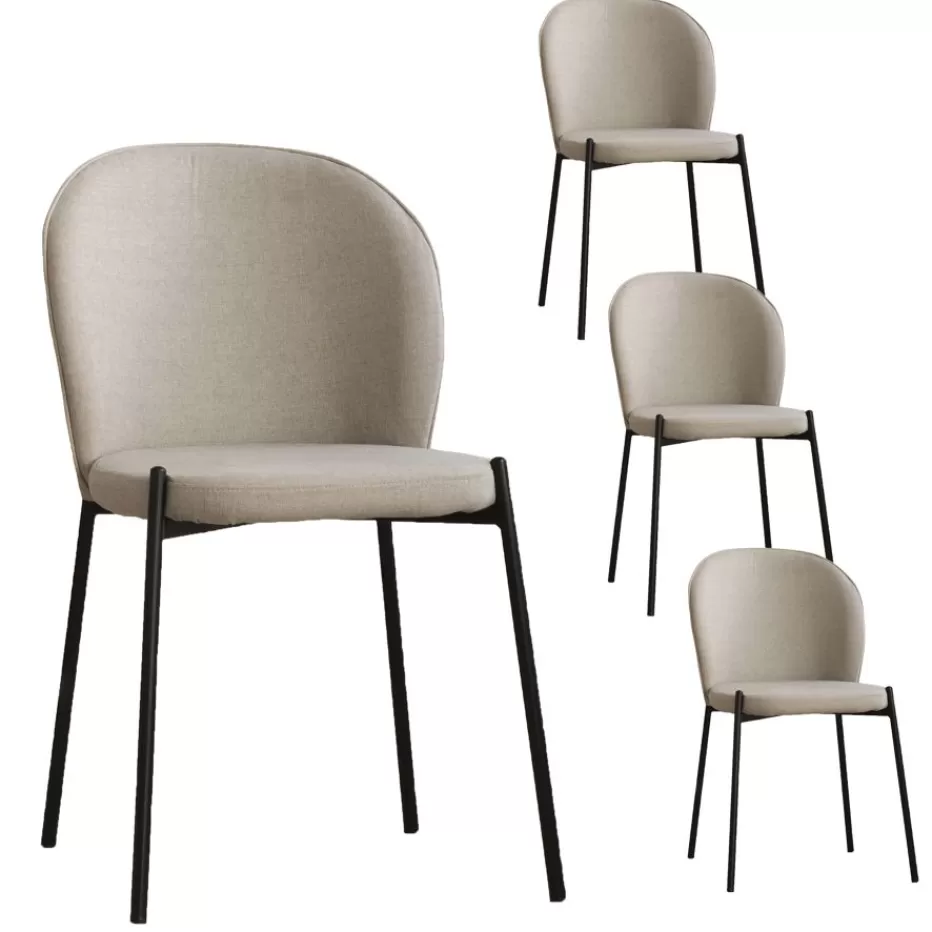 Lot de 4 chaises Nuren en promo - Assise rembourrée beige confortable pour salle à manger élégante